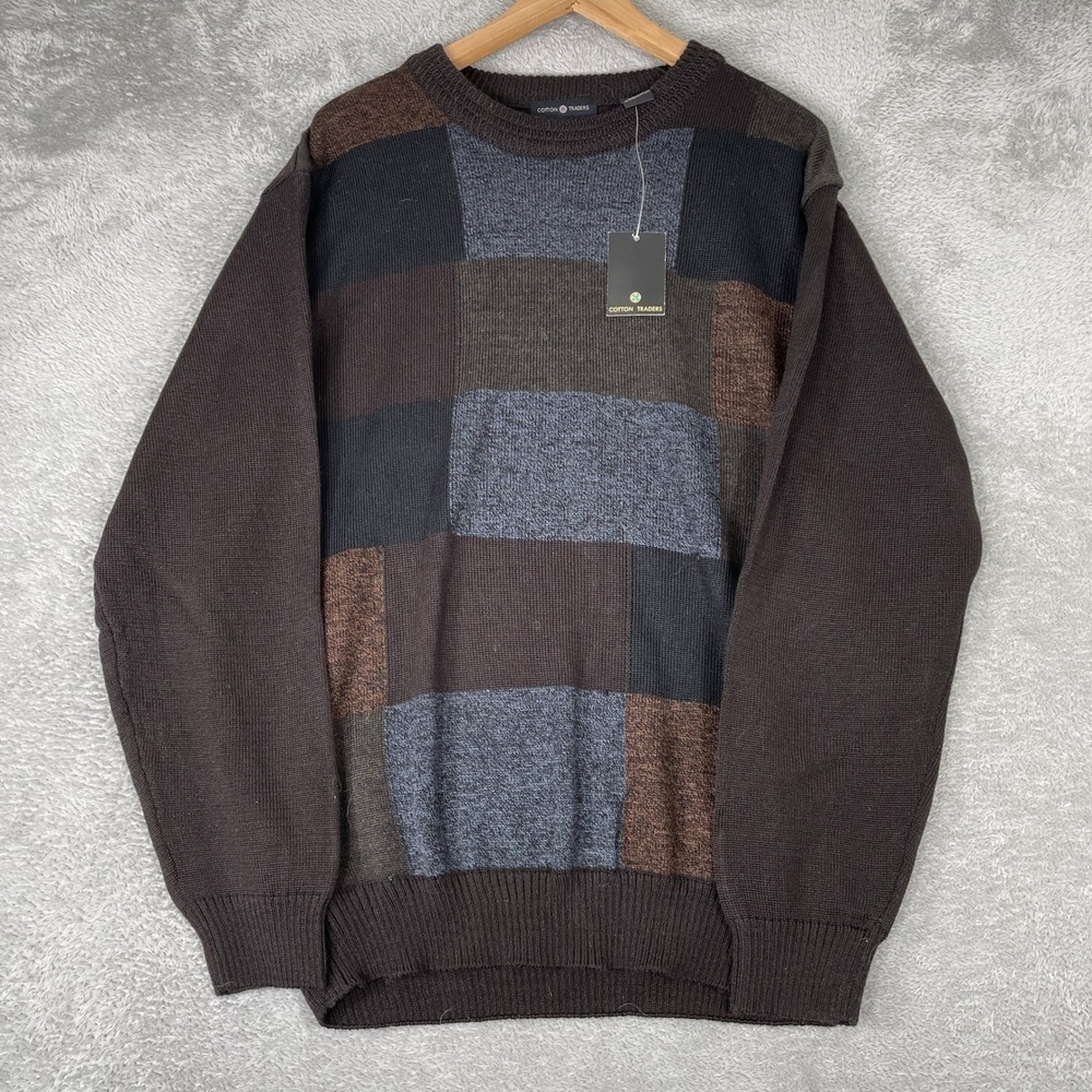 Vintage Cotton Traders Sweater Mens Large Patchwork Colorblock Knit Grandpa